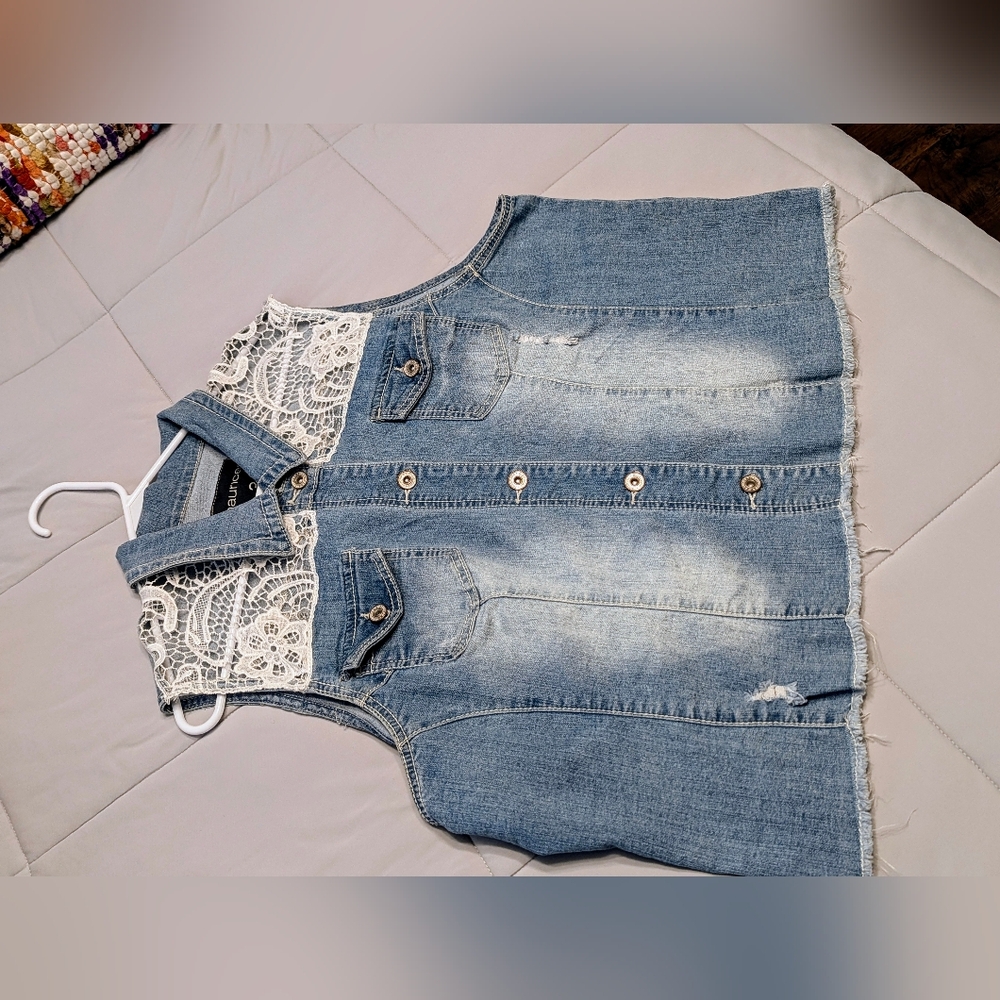 Jean vest with lace 3XL